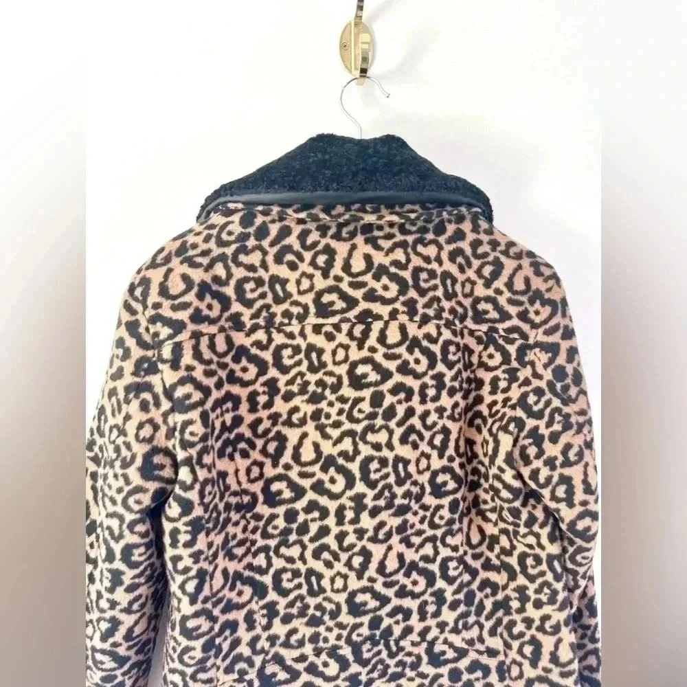 Avec Les Filles Leopard Print Full Zip Moto Biker Jacket Size‎ Small